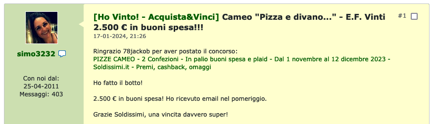 Vinti 2.500 euro in buoni spesa con Cameo