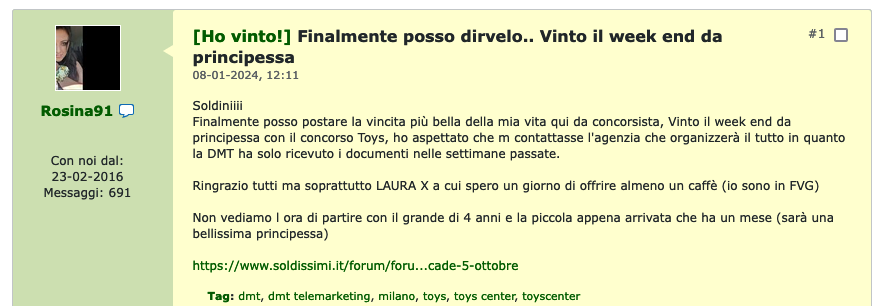 vinto weekend da Principessa