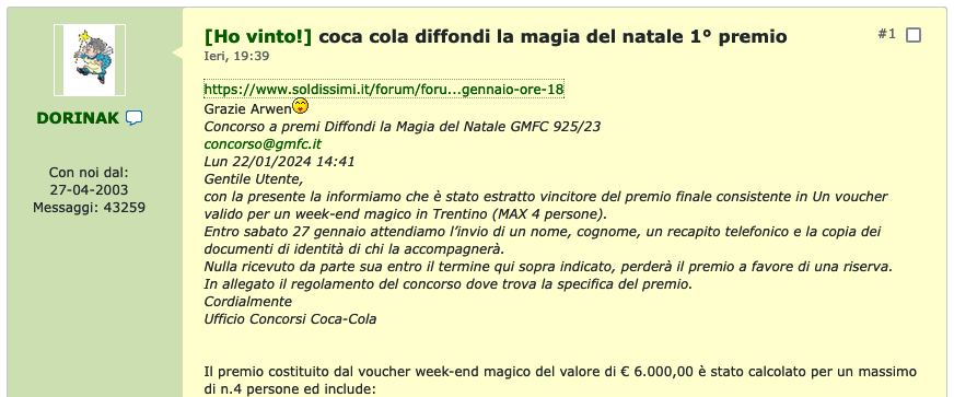 Vinto weekend in Trentino per 4 persone